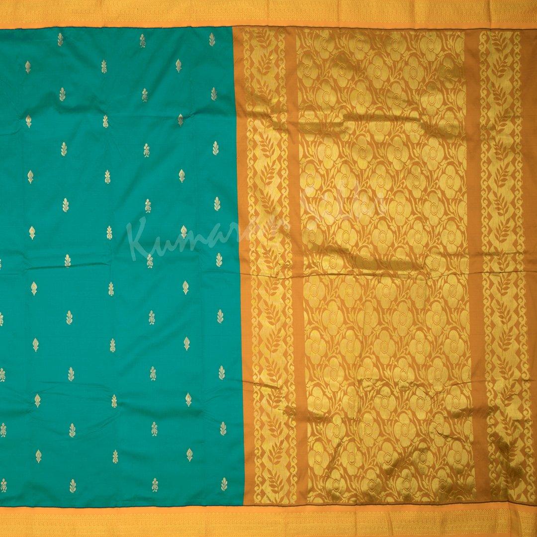 Art Silk Peacock Green Saree With Small Buttas And Contrast Border 02 - Kumaran Silks