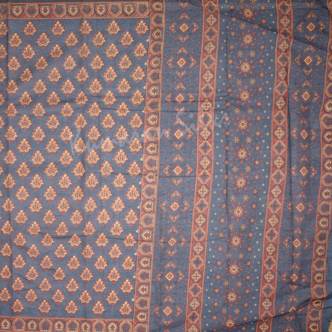 Chanderi Cotton Printed Greyish Blue Saree 03 - Kumaran Silks