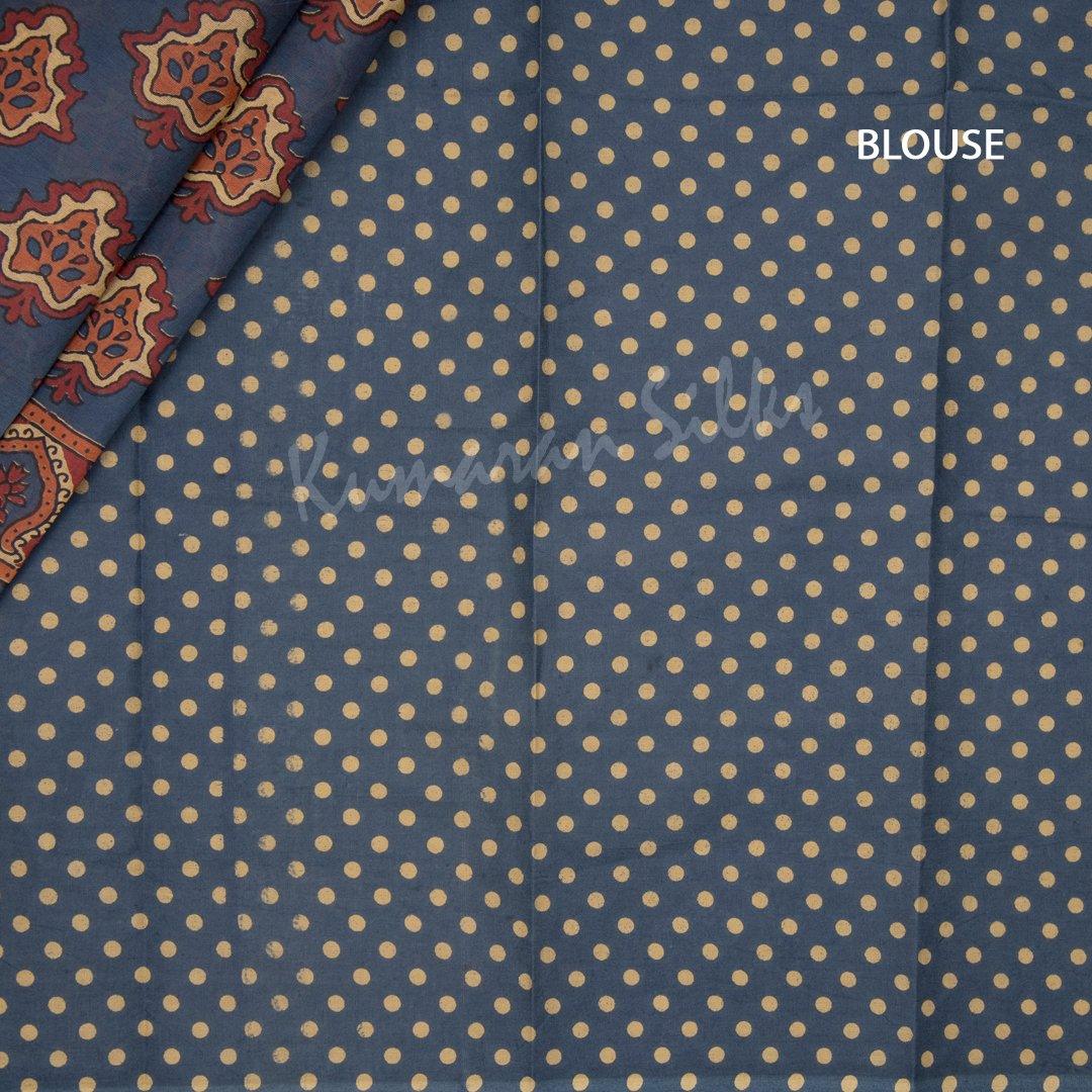 Chanderi Cotton Printed Greyish Blue Saree 03 - Kumaran Silks