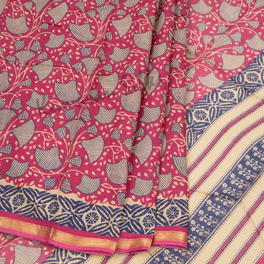 Chanderi Cotton Printed Hot Pink Saree 02 - Kumaran Silks