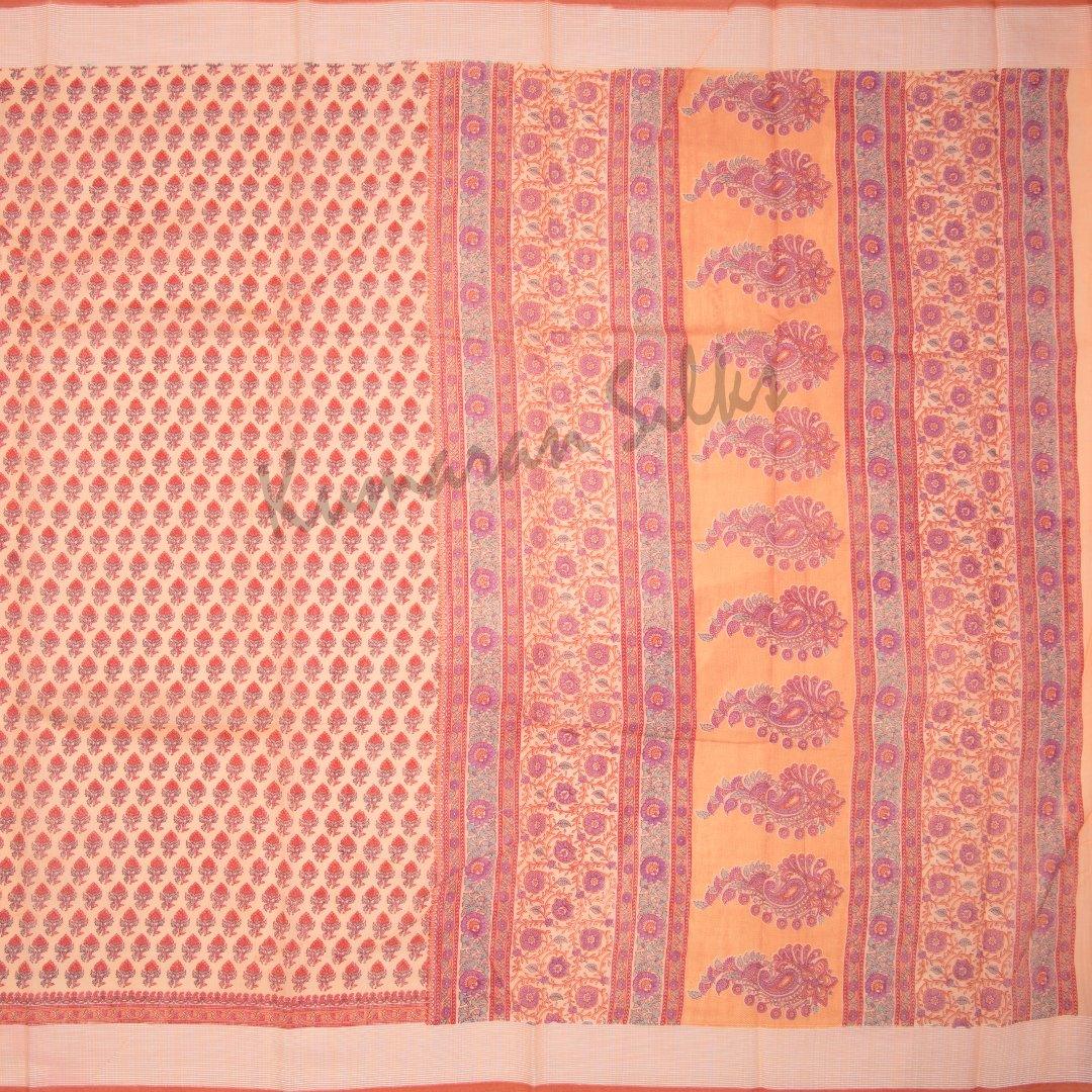 Chanderi Cotton Printed Peach Saree 02 - Kumaran Silks