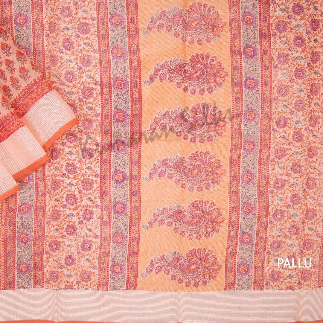 Chanderi Cotton Printed Peach Saree 02 - Kumaran Silks