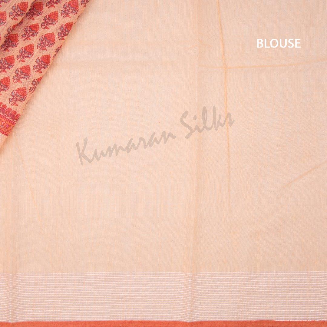 Chanderi Cotton Printed Peach Saree 02 - Kumaran Silks