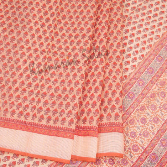 Chanderi Cotton Printed Peach Saree 02 - Kumaran Silks