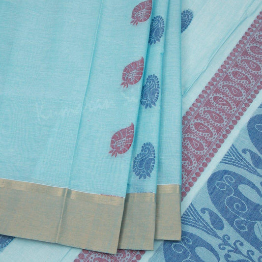 Negamam Cotton Powder Blue Embossed Saree 02 - Kumaran Silks