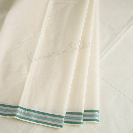 Kerala Cotton Cream Plain Saree Without Blouse 02 - Kumaran Silks