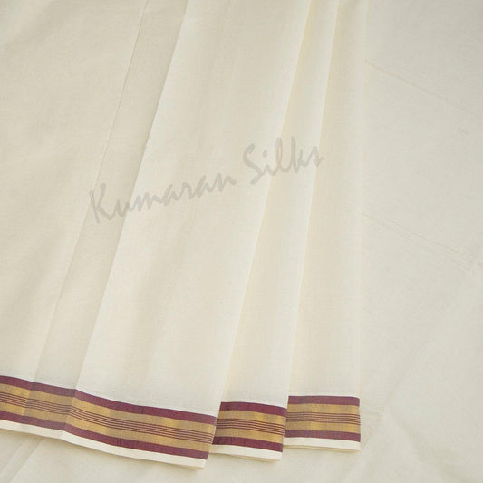 Kerala Cotton Cream Plain Saree Without Blouse 03 - Kumaran Silks