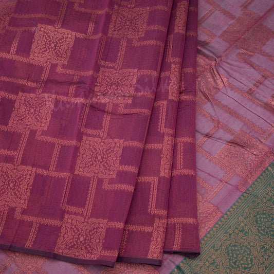 Silk Cotton Light Maroon Zari Worked Boderless Saree - Kumaran Silks