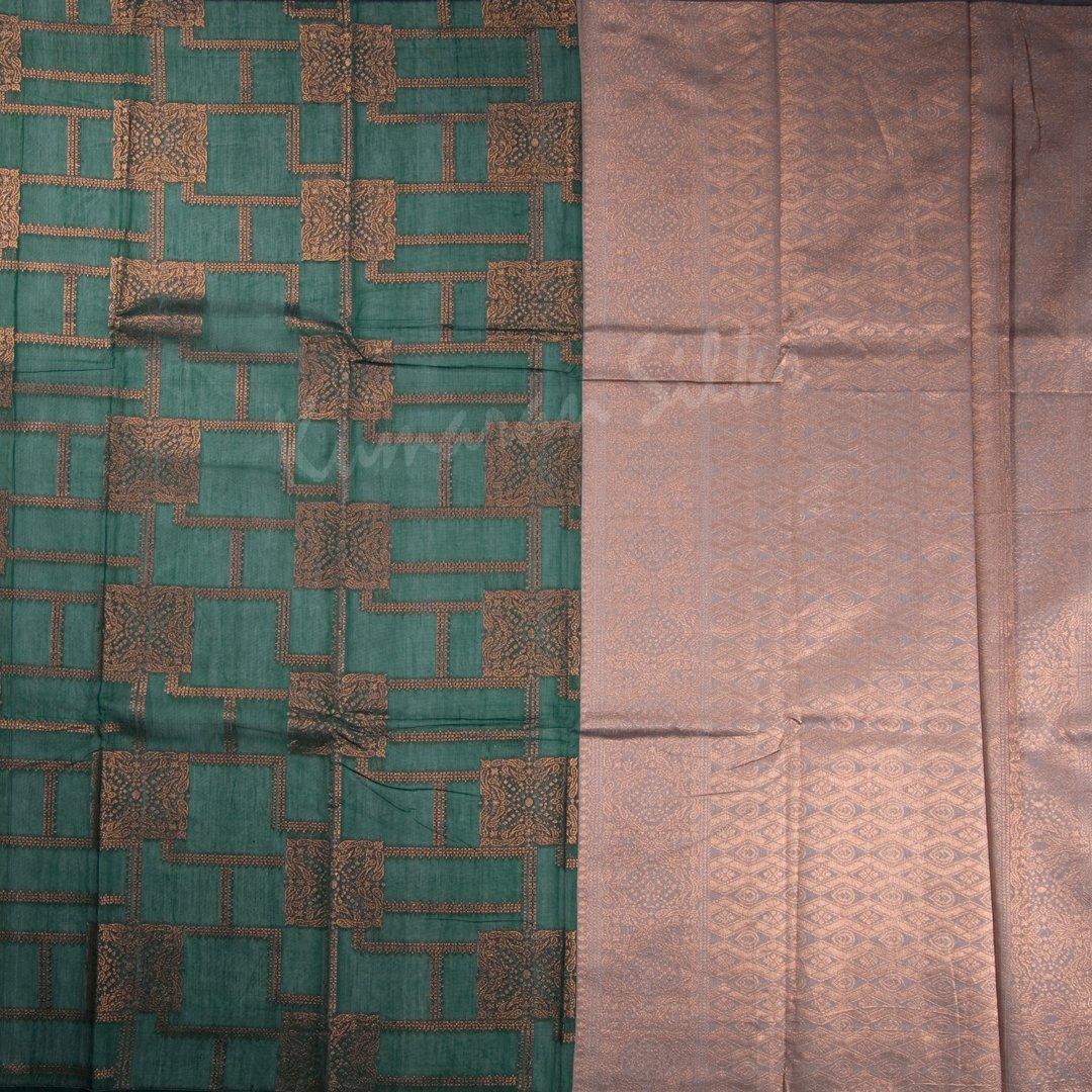 Silk Cotton Dark Green Zari Worked Boderless Saree - Kumaran Silks