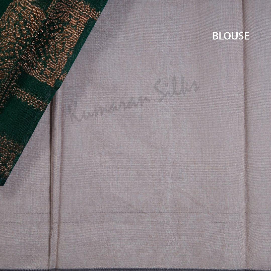 Silk Cotton Dark Green Zari Worked Boderless Saree - Kumaran Silks