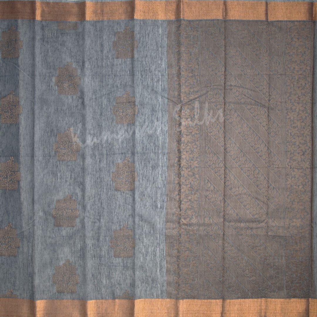 Silk Cotton Grey Zari Worked Saree - Kumaran Silks