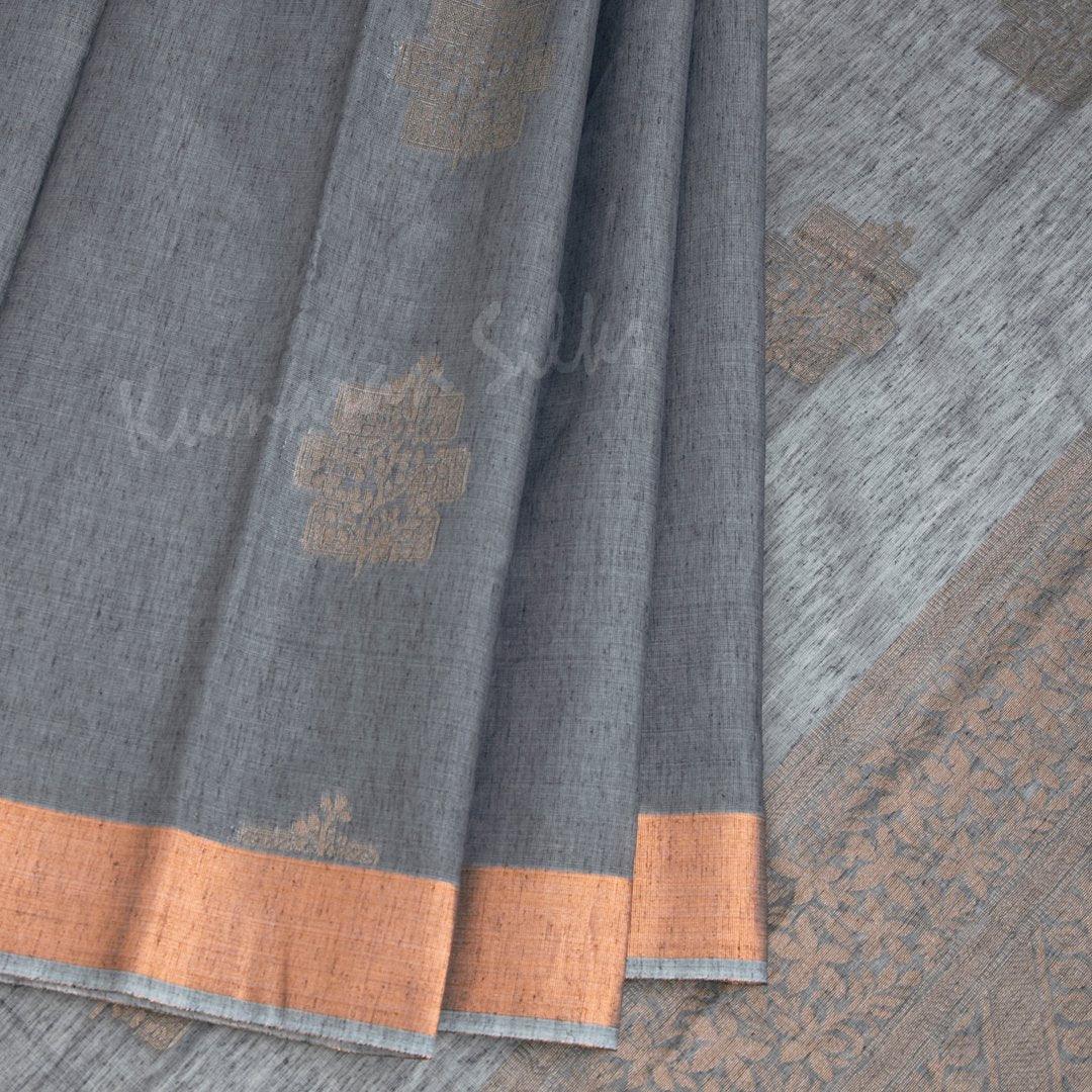 Silk Cotton Grey Zari Worked Saree - Kumaran Silks