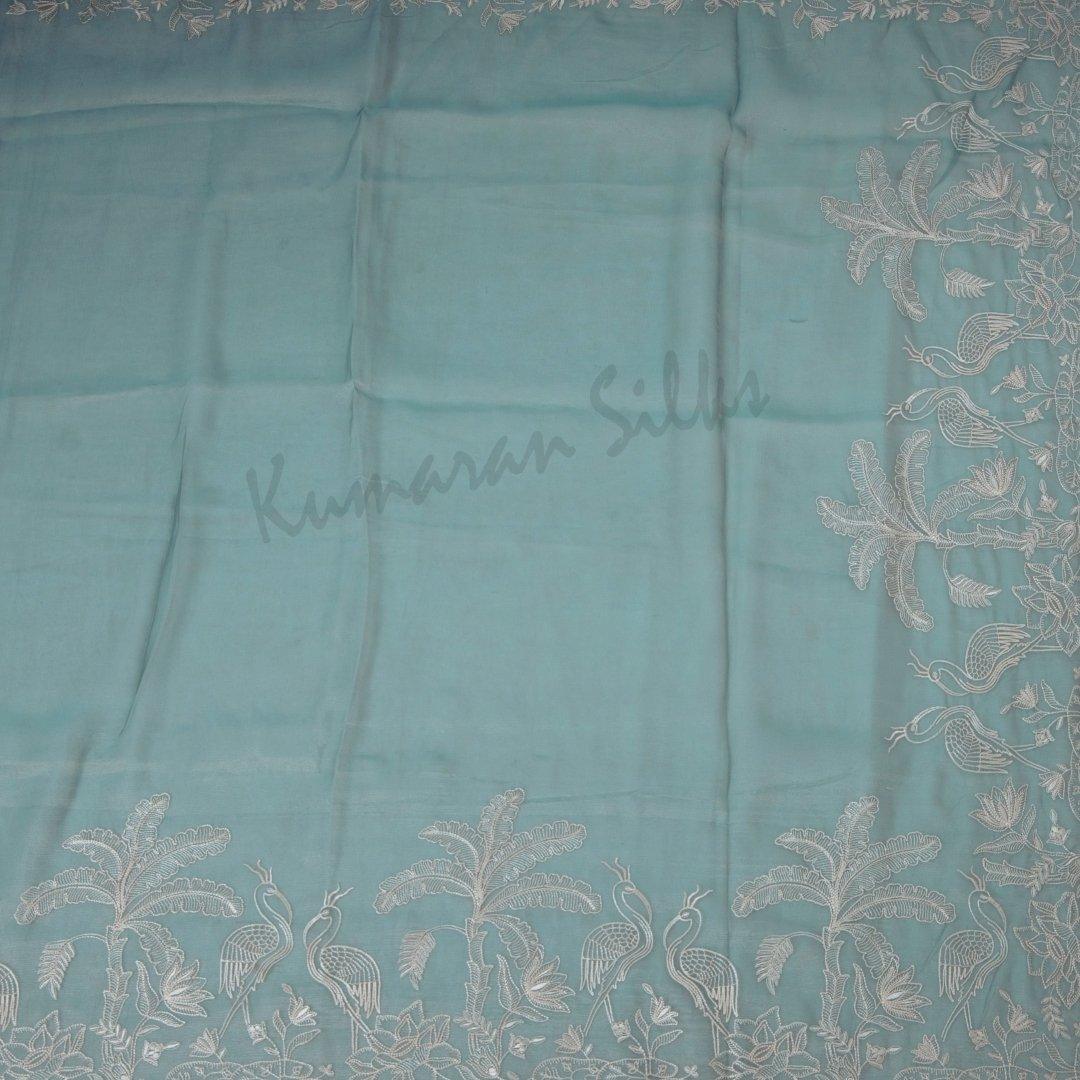 Organza Greyish Blue Saree With Thread Embroidered Work - Kumaran Silks