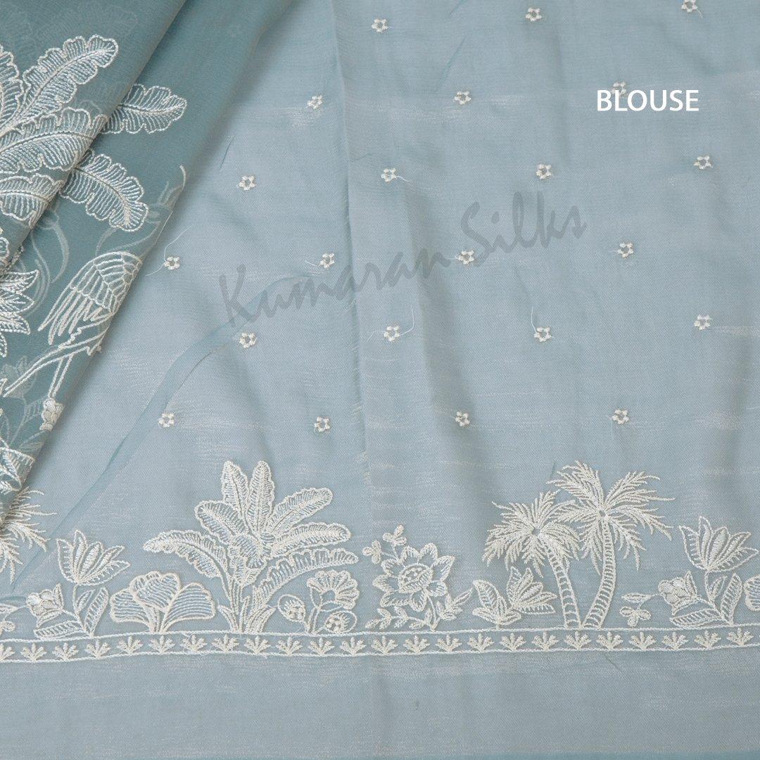 Organza Greyish Blue Saree With Thread Embroidered Work - Kumaran Silks