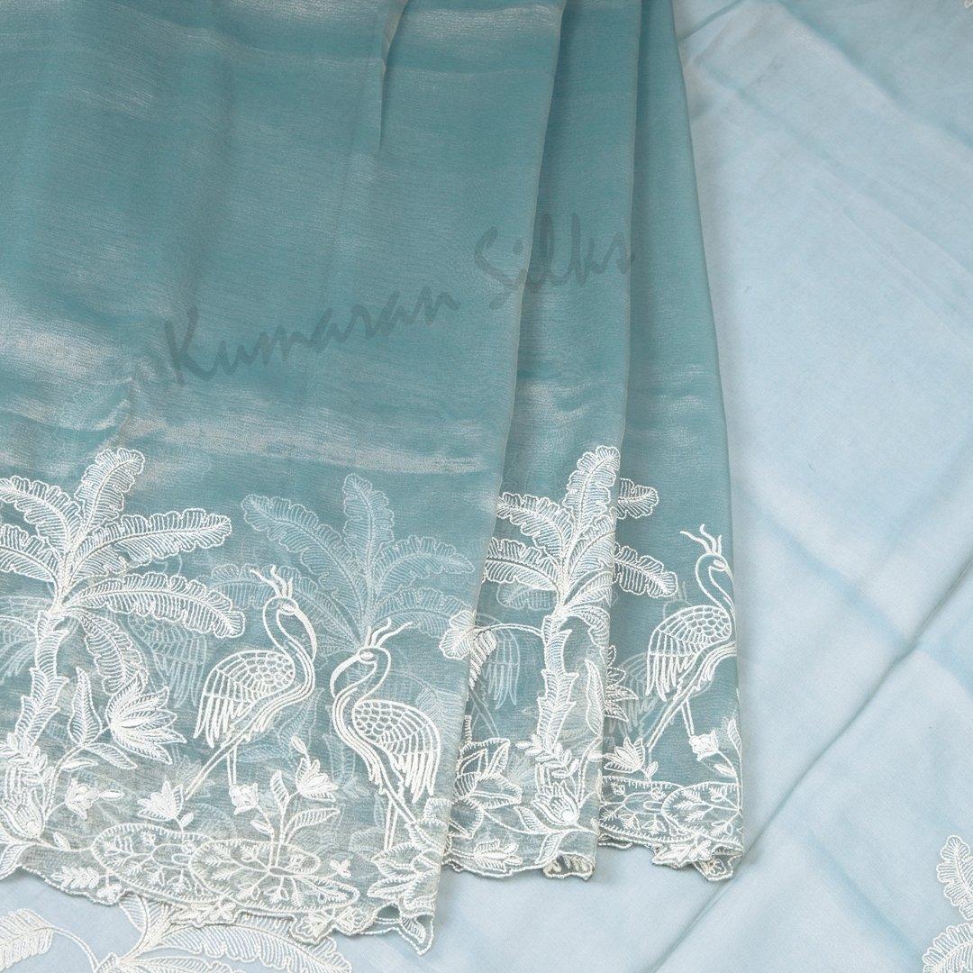 Organza Greyish Blue Saree With Thread Embroidered Work - Kumaran Silks