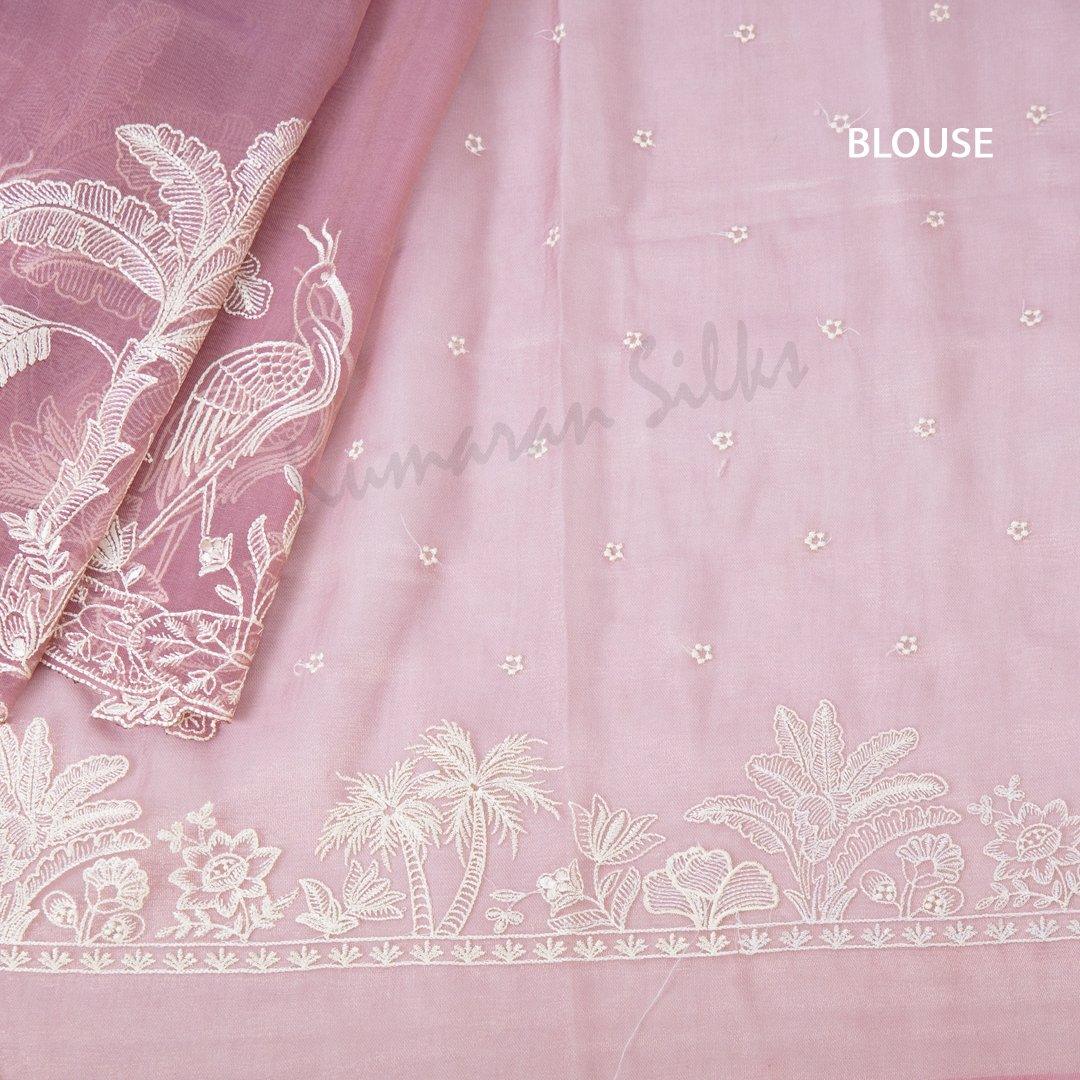 Organza Pink Saree With Thread Embroidered Work - Kumaran Silks