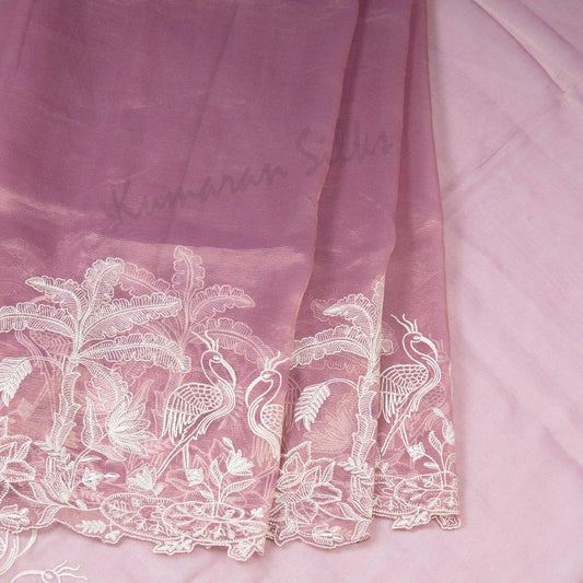 Organza Pink Saree With Thread Embroidered Work - Kumaran Silks