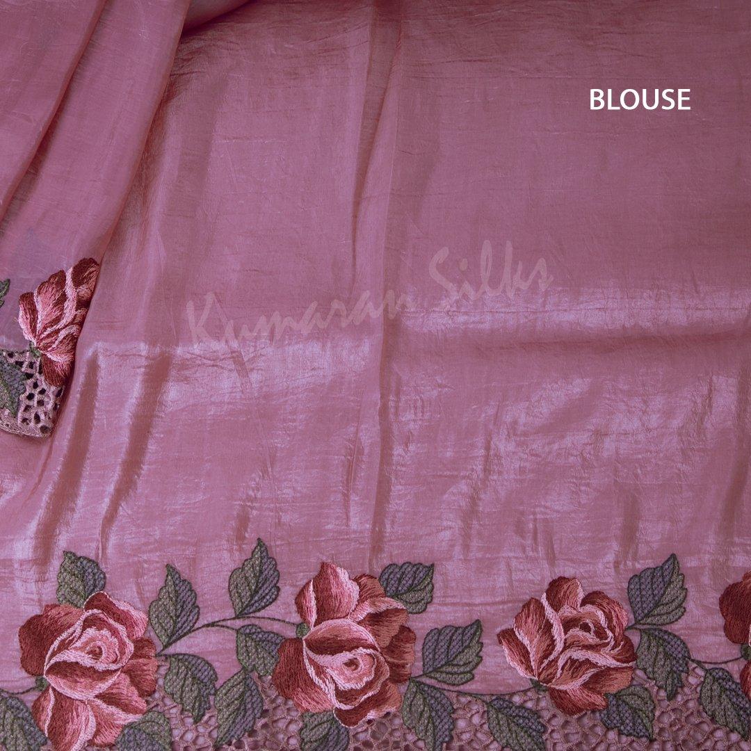 Organza Plum Purple Saree With Thread Embroidered Work - Kumaran Silks