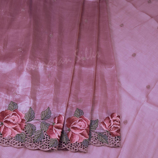 Organza Plum Purple Saree With Thread Embroidered Work - Kumaran Silks