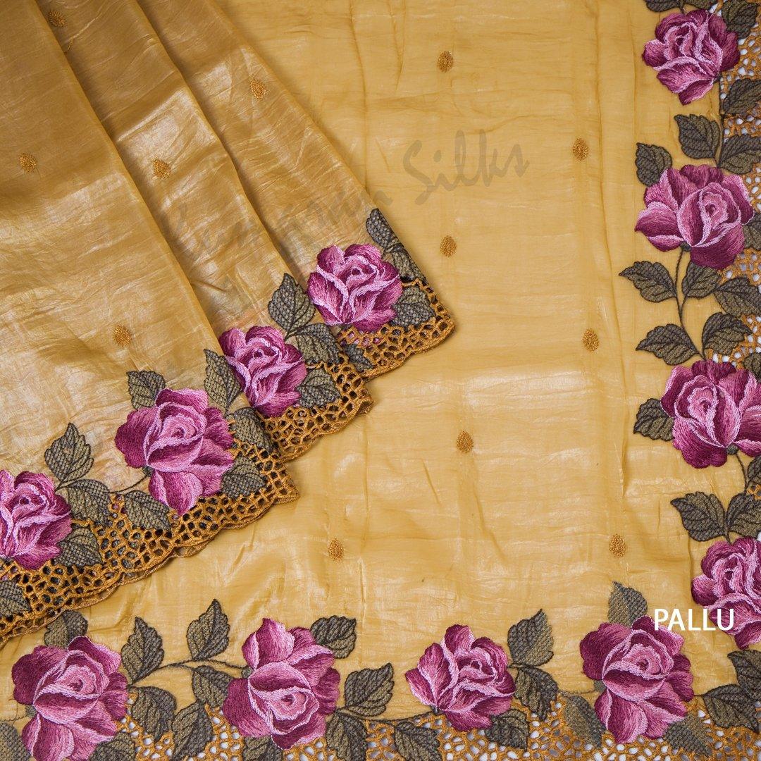 Organza Golden Brown Saree With Thread Embroidered Work - Kumaran Silks