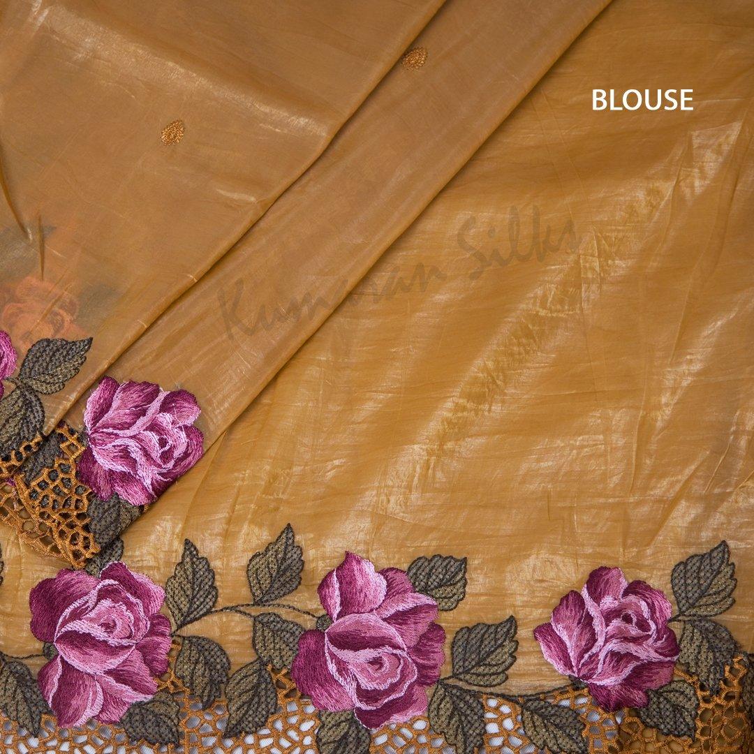 Organza Golden Brown Saree With Thread Embroidered Work - Kumaran Silks