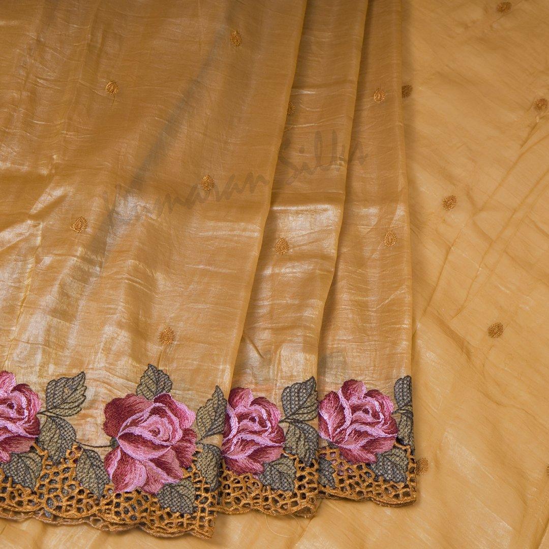 Organza Golden Brown Saree With Thread Embroidered Work - Kumaran Silks