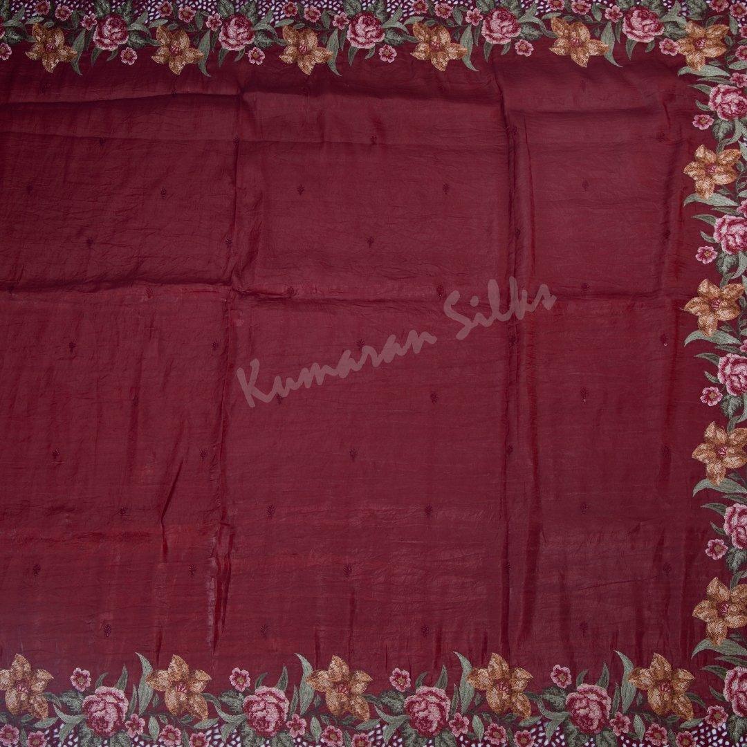 Organza Maroon Saree With Thread Embroidered Work - Kumaran Silks