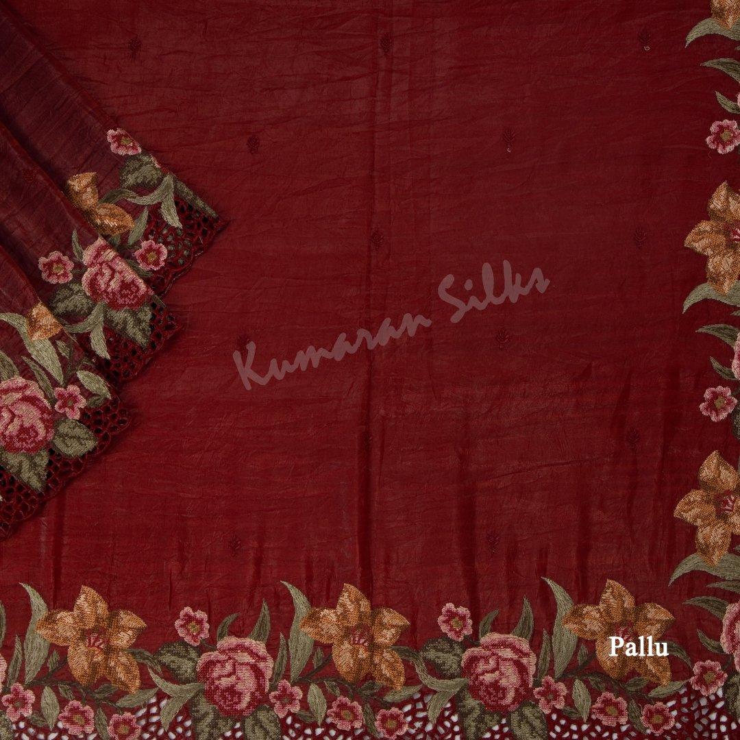 Organza Maroon Saree With Thread Embroidered Work - Kumaran Silks