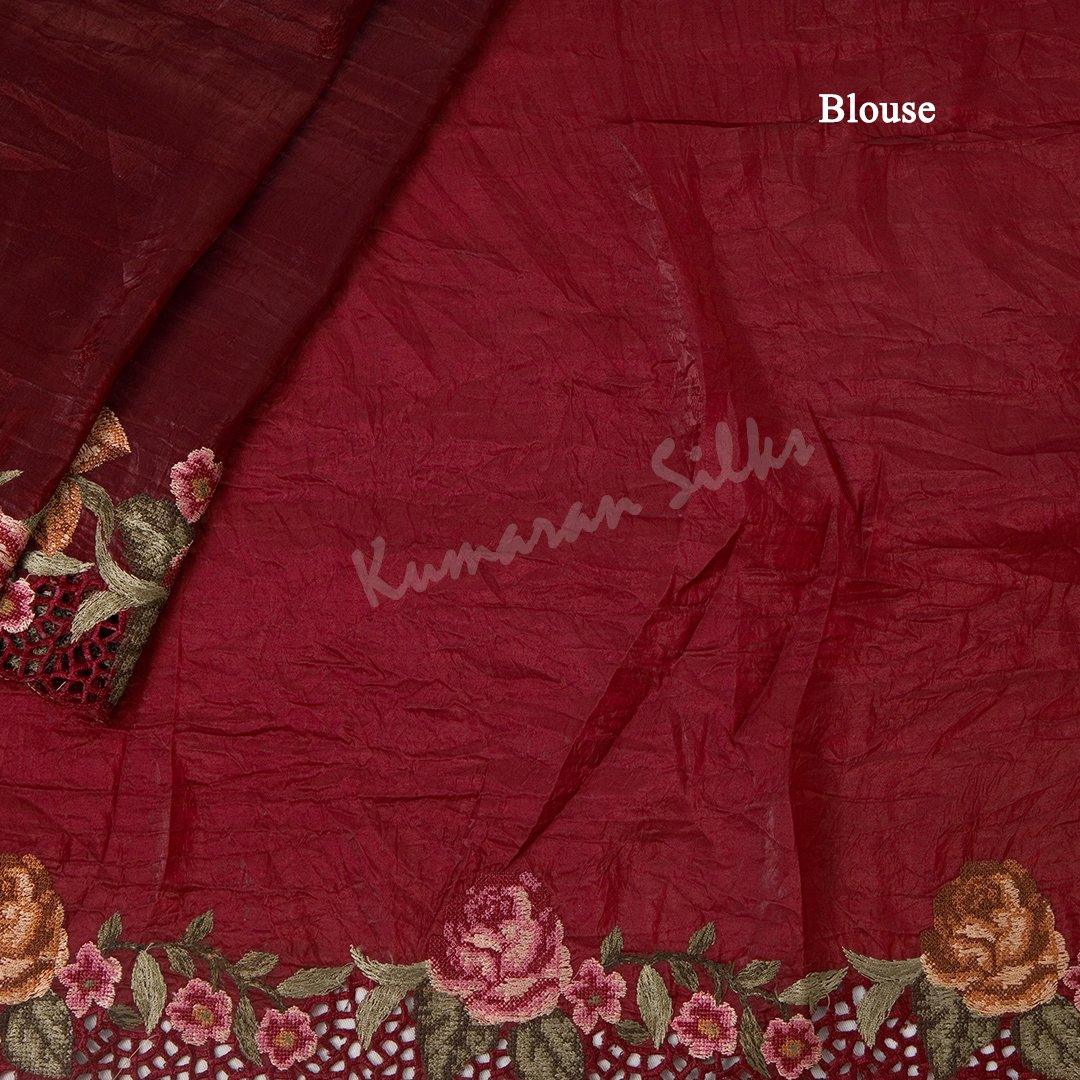 Organza Maroon Saree With Thread Embroidered Work - Kumaran Silks