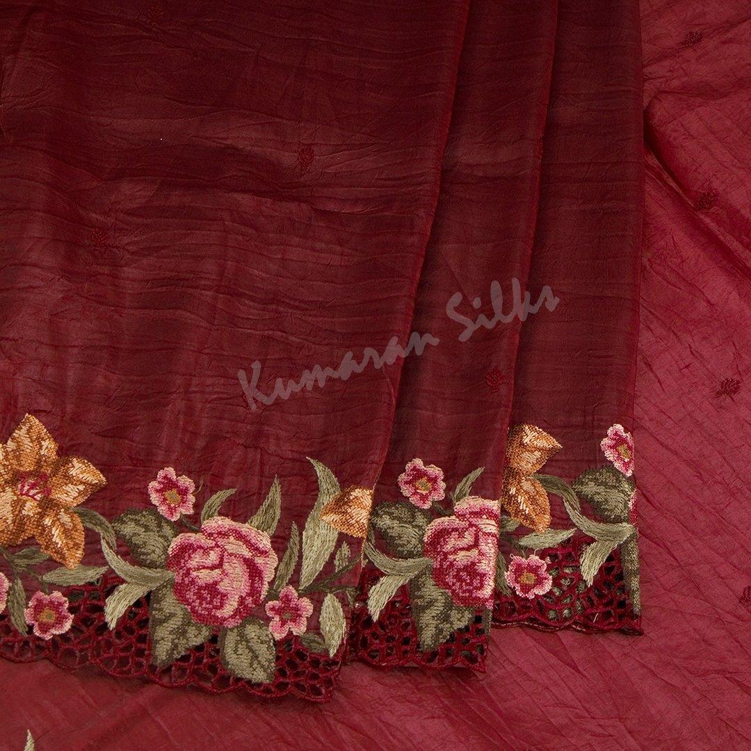 Organza Maroon Saree With Thread Embroidered Work - Kumaran Silks