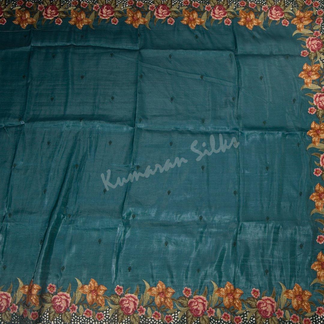 Organza Teal Green Saree With Thread Embroidered Work - Kumaran Silks