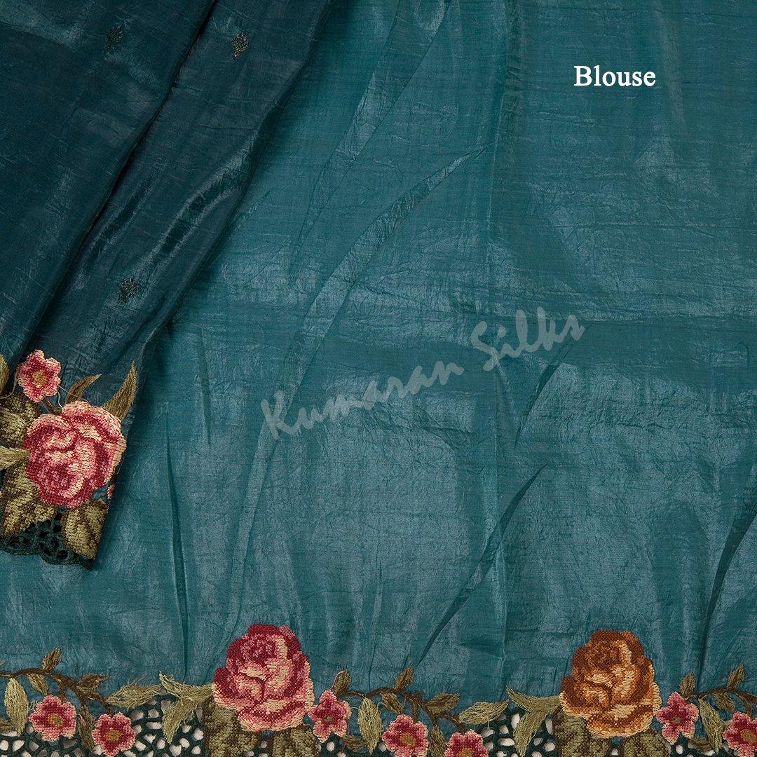 Organza Teal Green Saree With Thread Embroidered Work - Kumaran Silks