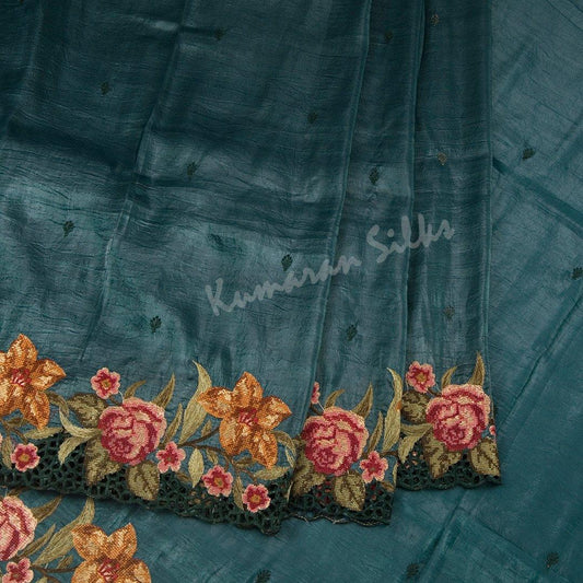 Organza Teal Green Saree With Thread Embroidered Work - Kumaran Silks