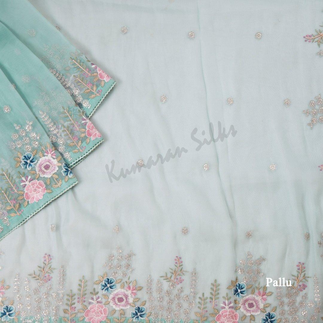 Organza Powder Blue Saree With Thread Embroidered Work - Kumaran Silks