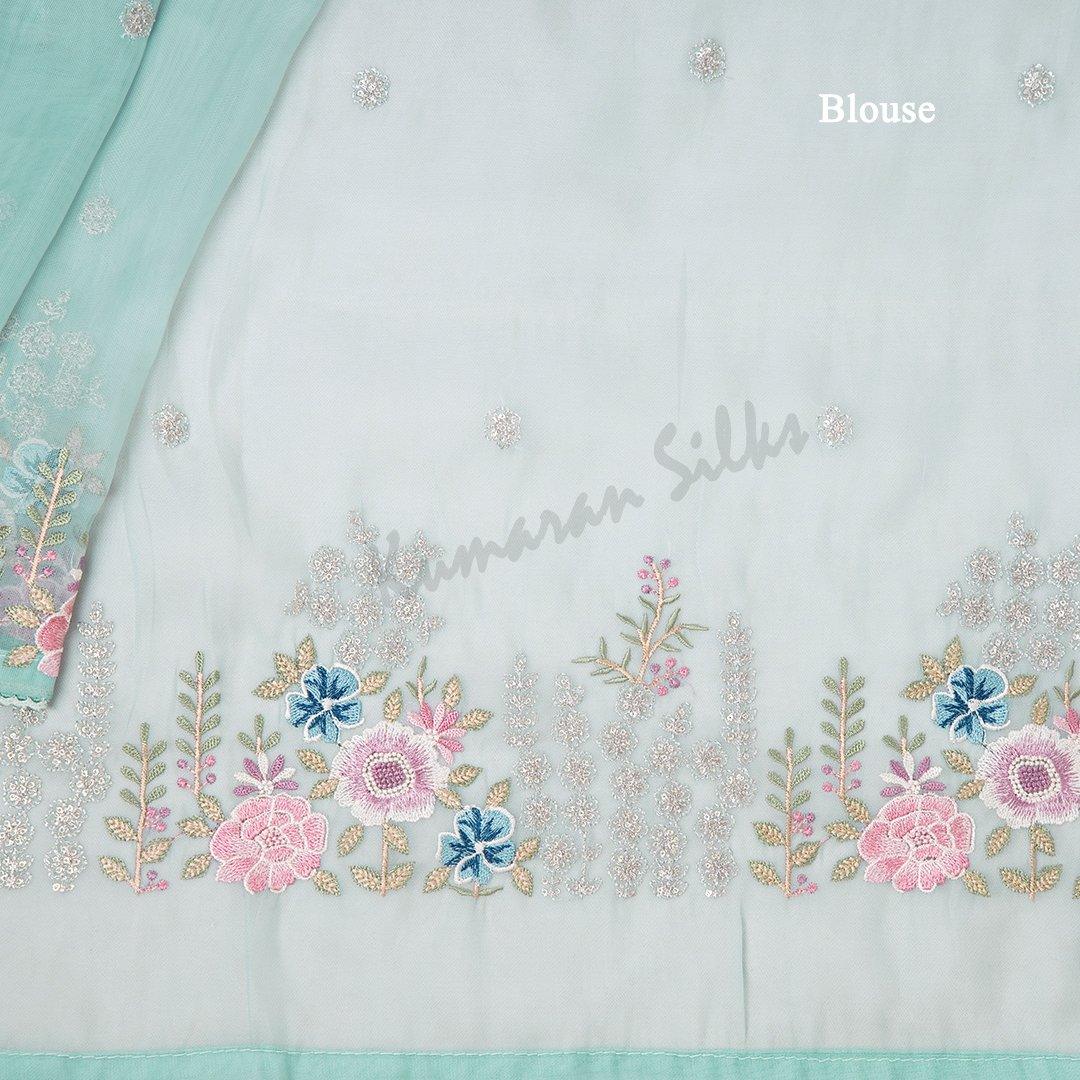 Organza Powder Blue Saree With Thread Embroidered Work - Kumaran Silks