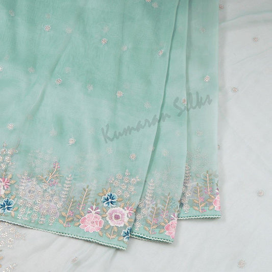 Organza Powder Blue Saree With Thread Embroidered Work - Kumaran Silks