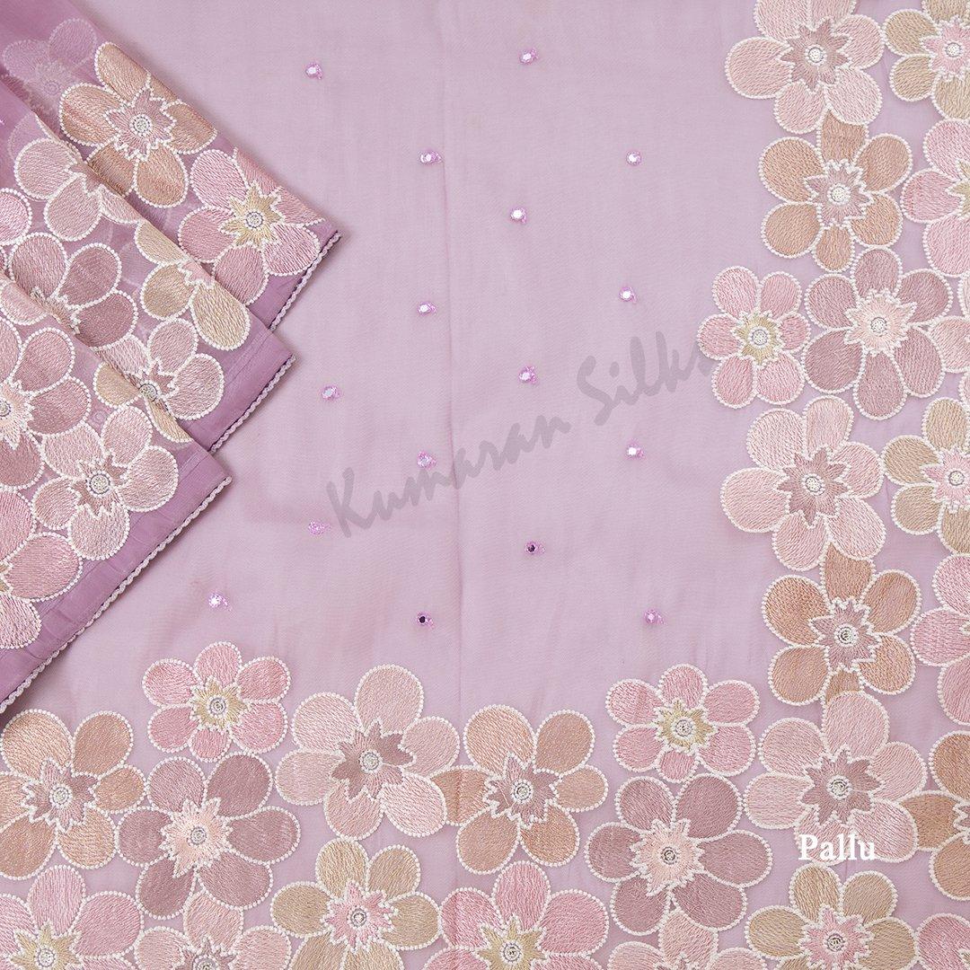 Organza Light Purple Saree With Thread Embroidered Work - Kumaran Silks