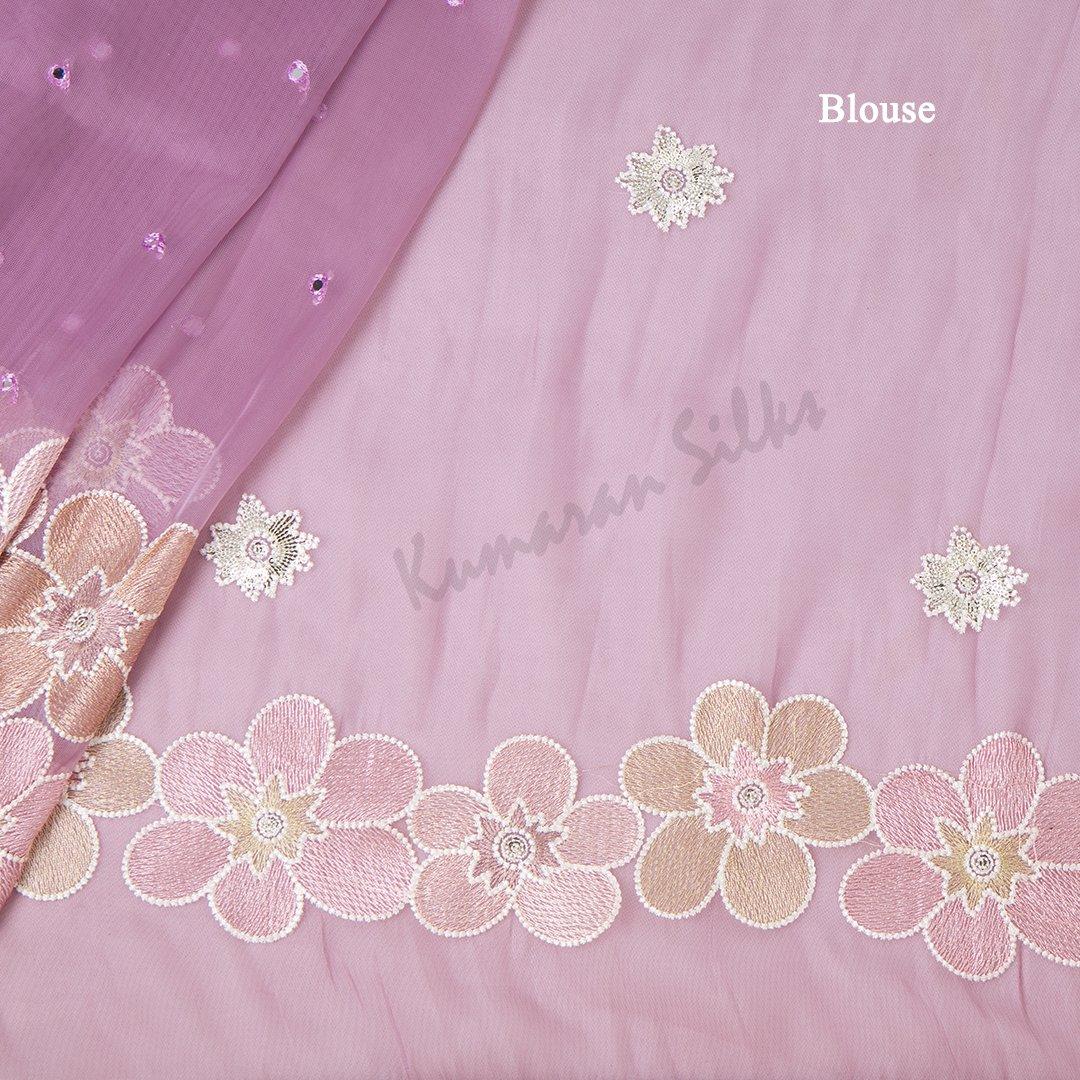 Organza Light Purple Saree With Thread Embroidered Work - Kumaran Silks