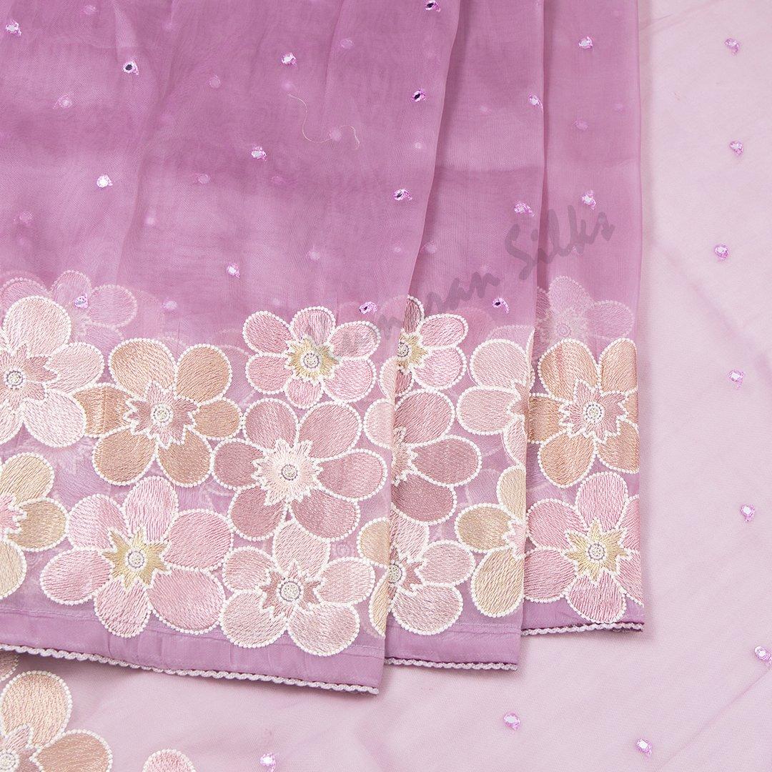 Organza Light Purple Saree With Thread Embroidered Work - Kumaran Silks