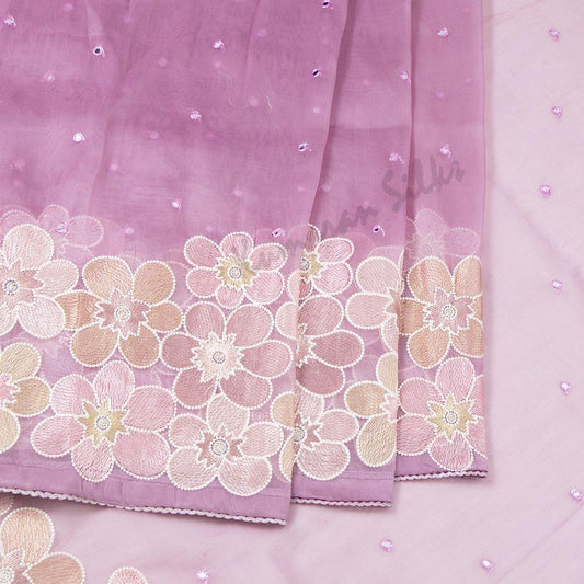 Organza Light Purple Saree With Thread Embroidered Work - Kumaran Silks