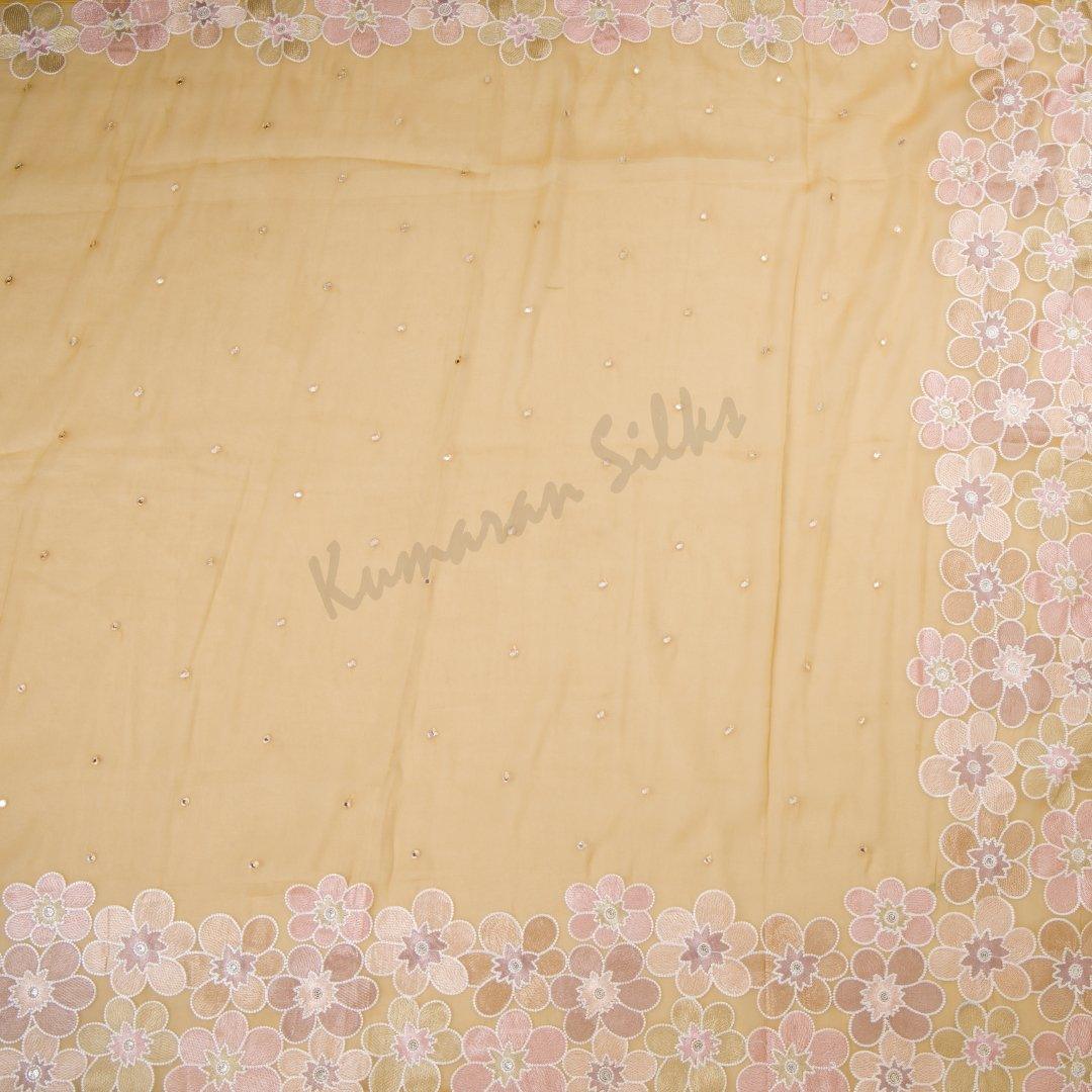 Organza Golden Yellow Saree With Thread Embroidered Work - Kumaran Silks