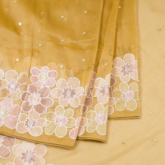 Organza Golden Yellow Saree With Thread Embroidered Work - Kumaran Silks