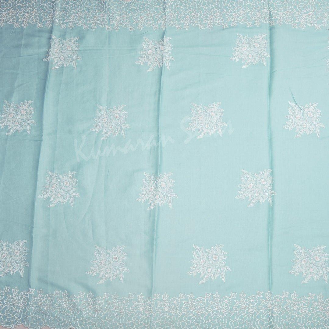 Organza Sky Blue Saree With Thread Embroidered Work - Kumaran Silks