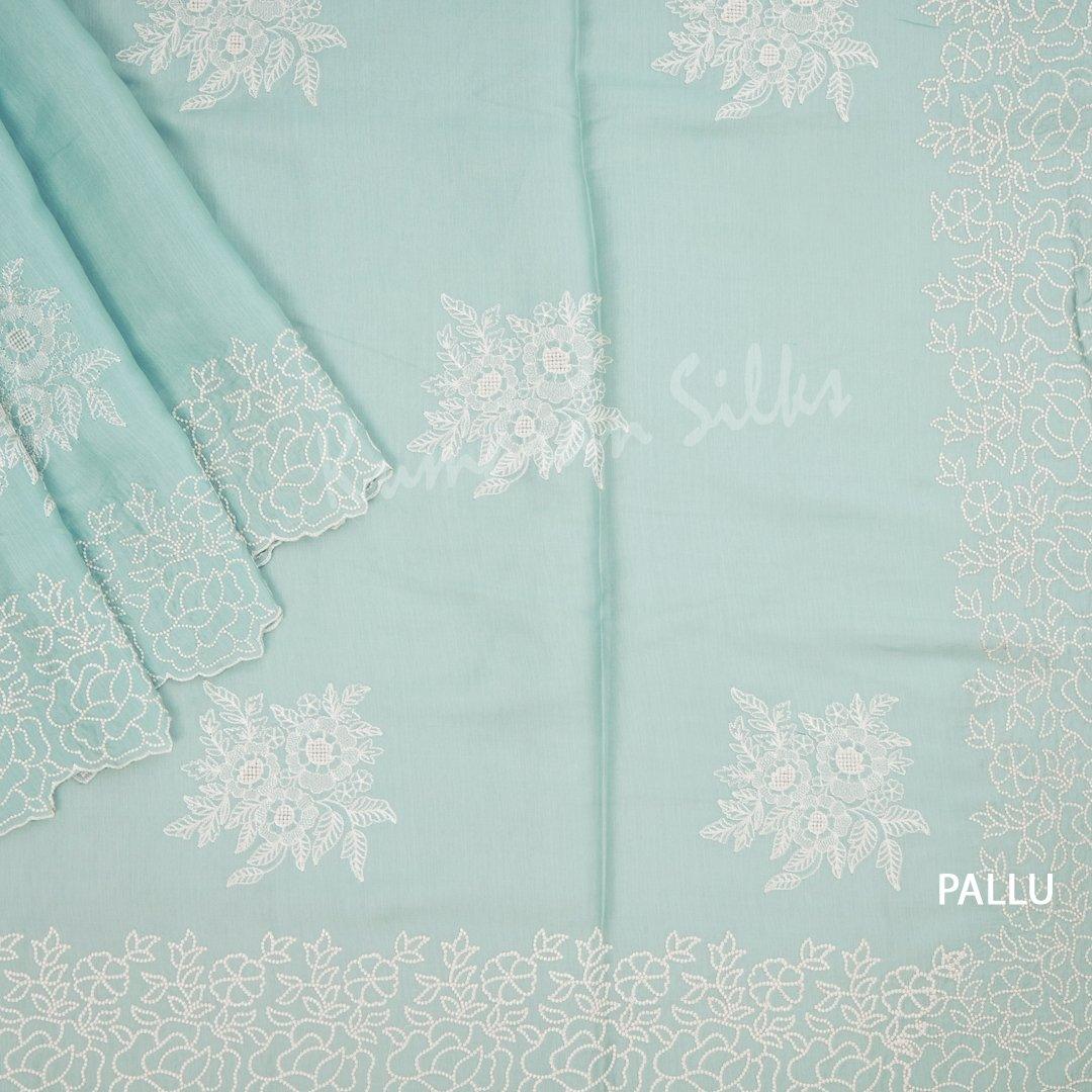 Organza Sky Blue Saree With Thread Embroidered Work - Kumaran Silks