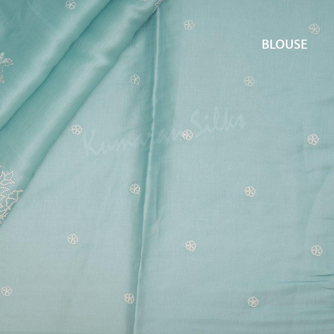 Organza Sky Blue Saree With Thread Embroidered Work - Kumaran Silks