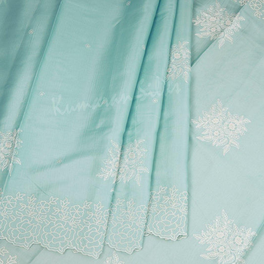 Organza Sky Blue Saree With Thread Embroidered Work - Kumaran Silks