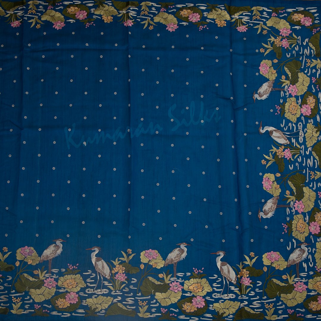 Semi Raw Silk Dark Blue Saree With Thread Embroidered Work - Kumaran Silks