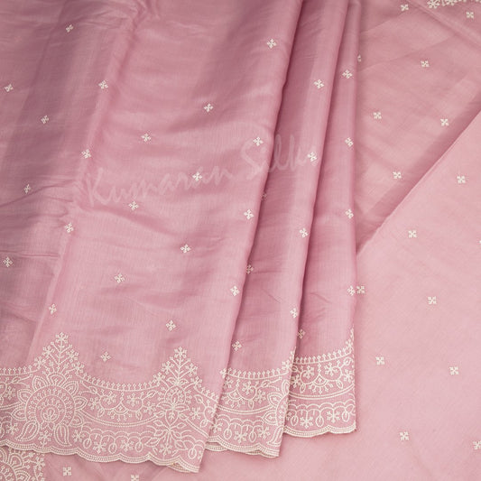 Organza Light Pink Saree With Thread Embroidered Work - Kumaran Silks