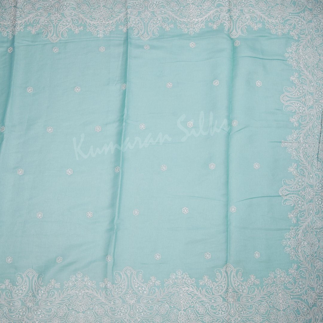 Organza Sky Blue Saree With Thread Embroidered Work 02 - Kumaran Silks