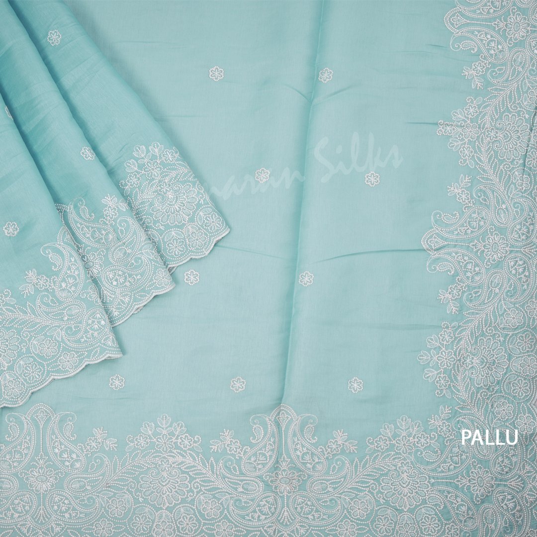 Organza Sky Blue Saree With Thread Embroidered Work 02 - Kumaran Silks